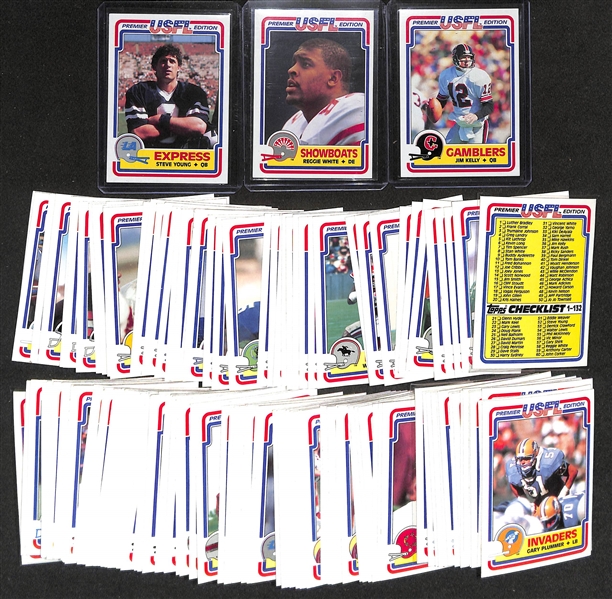 1984 Topps USFL Football Complete 132 Card Set w. Rookie Cards of Jim Kelly, Reggie White, Steve Young, Herschel Walker